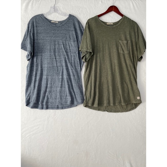 Marine Layer Mens XXL Pocket Crew T-Shirt Bundle 2 Blue Olive Green Slub USA - Picture 2 of 8